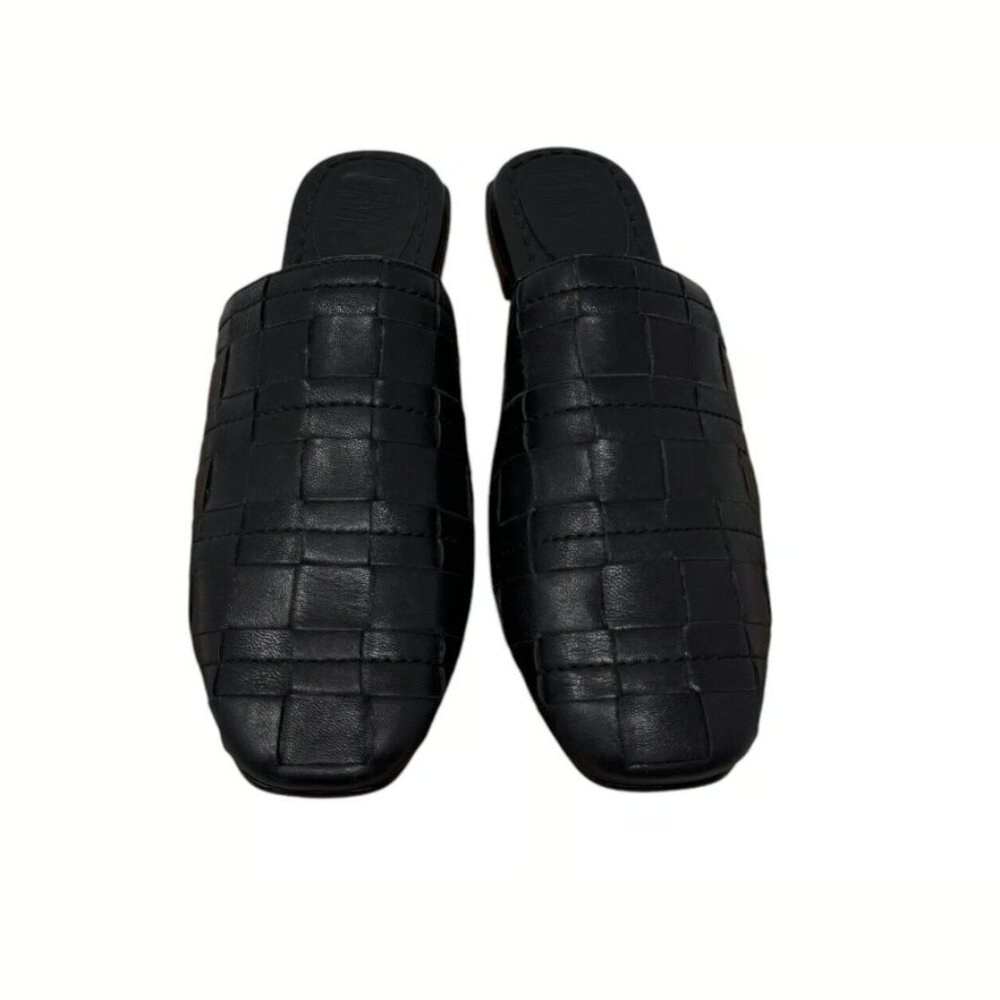 Frye Cara Black Woven Leather Mule Size 8